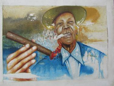 Cigar bar painting, Cigar artwork, Abstract portrait painting, US thumb