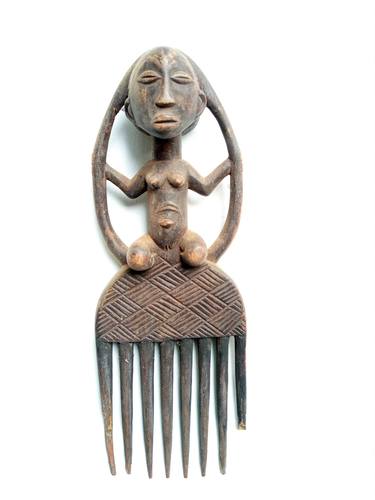 African tribal comb,Luba comb,Fertility figure,African art,Wood thumb