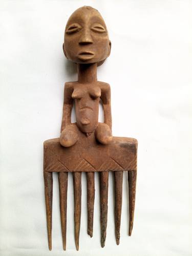 Art Africain, African tribal comb, Luba tribe, Fertility figure thumb
