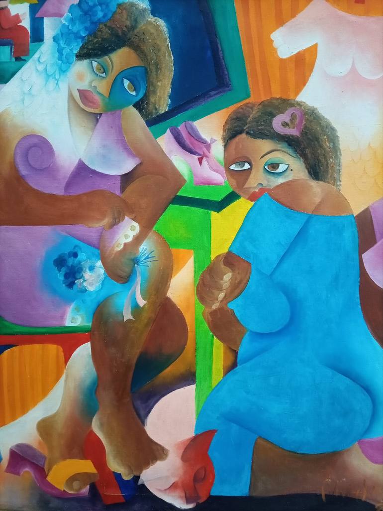 Original Fine Art Women Painting by Jafeth Moiane