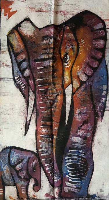 Elephants painting, Art africain contemporain, African art thumb