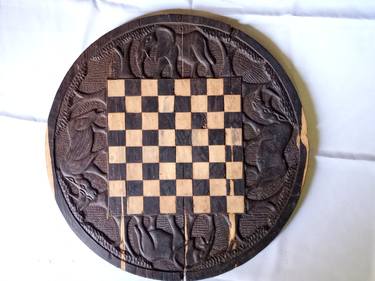 Checkers game black wood board thumb