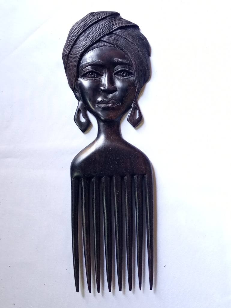 African decorative wood hair comb - Print