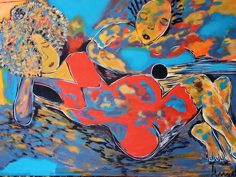 Original Art Deco Love Painting by Jafeth Moiane