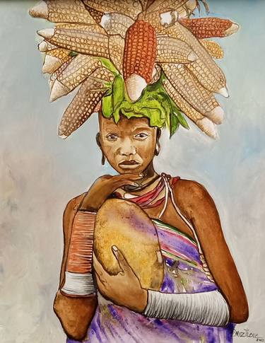 Female farmer painting, Art africain contemporain, African faces thumb