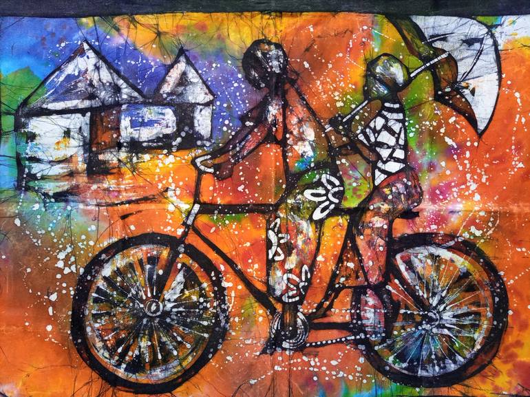 Original Abstract Bicycle Painting by Jafeth Moiane