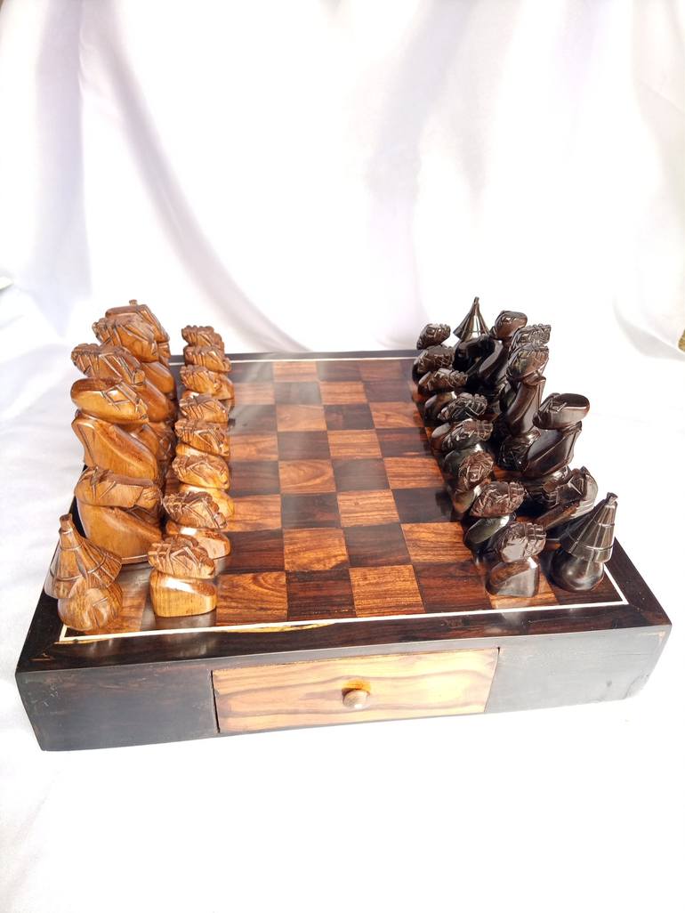 Chess game board handmade of Black Wood and Sandalwood - Print