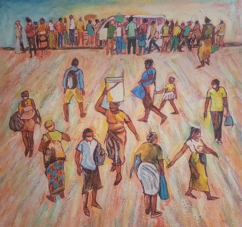 People's daily routines I Painting by Jafeth Moiane | Saatchi Art