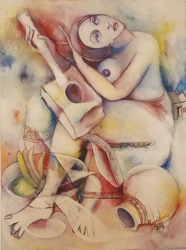 Guitarist Woman painting, Peinture abstraite sur toile, Abstract thumb