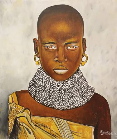 Beautiful Maasai tribe girl from Kenya painting, African faces thumb