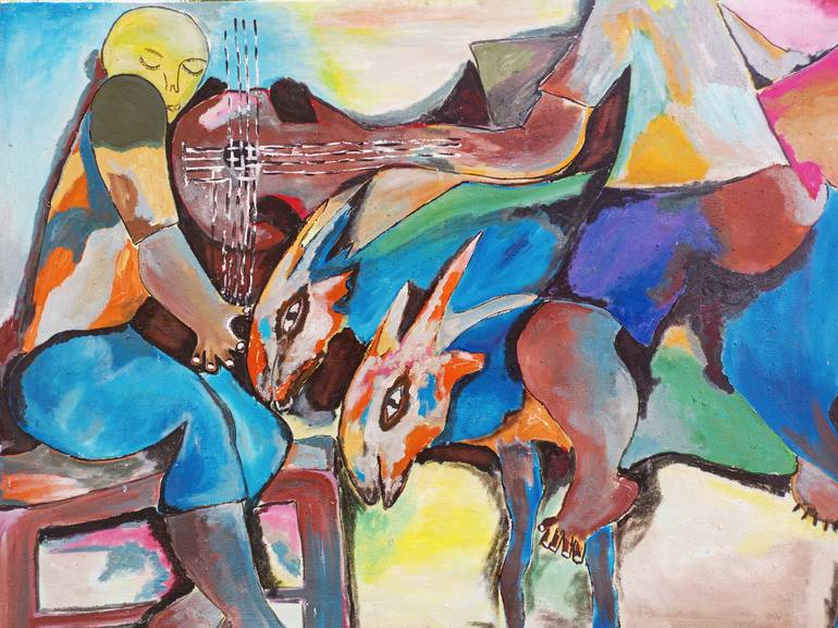 Original Cows Painting by Jafeth Moiane