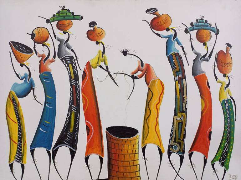 Original Art Deco Women Painting by Jafeth Moiane