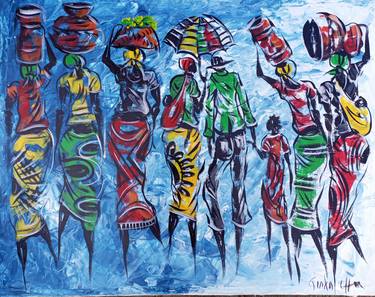 Daily of African village people painting, African wall art, Art thumb