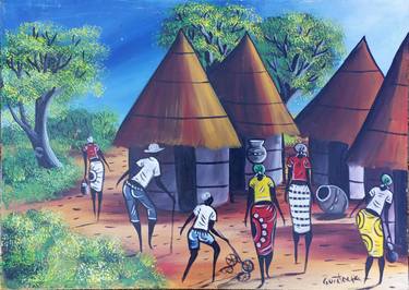 Daily of rural people from Africa painting, African art, African thumb