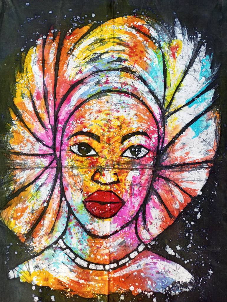 African woman beauty, large batik Painting by Jafeth Moiane | Saatchi Art