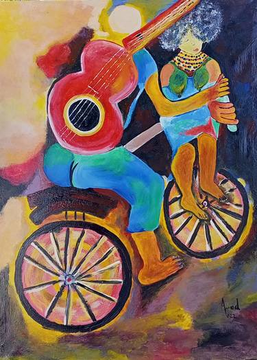 Lovers on bicycle painting, Abstract woman art, Love thumb