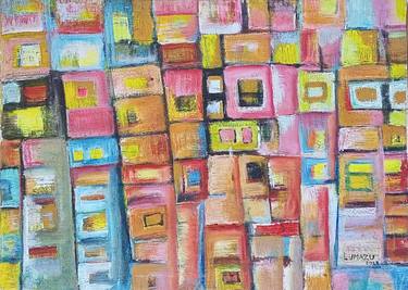Painting of city drone view, Abstract paintings, City art, City thumb
