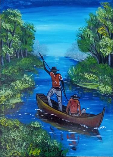 African fishermen painting, Living room paintings, Black art thumb