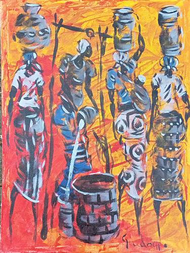 African village women life painting, Black art, African women thumb