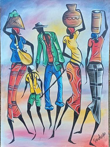 African village family daily life painting, Artwork, African art thumb