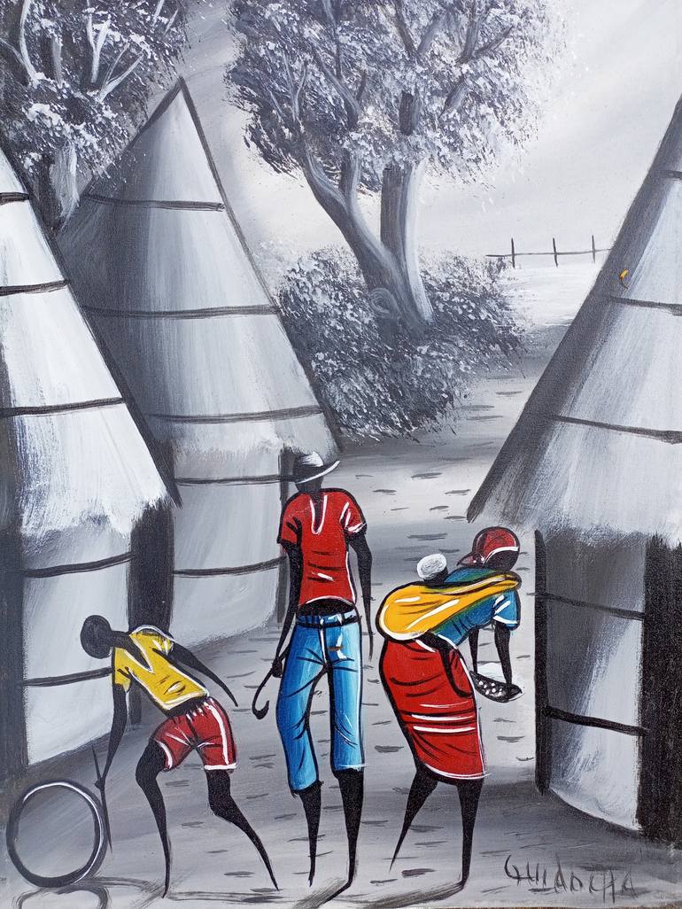 Original Figurative Rural life Painting by Jafeth Moiane