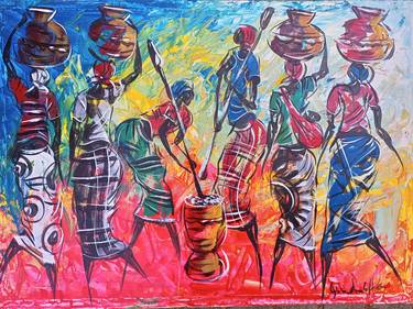 African village women daily life canvas, African thumb
