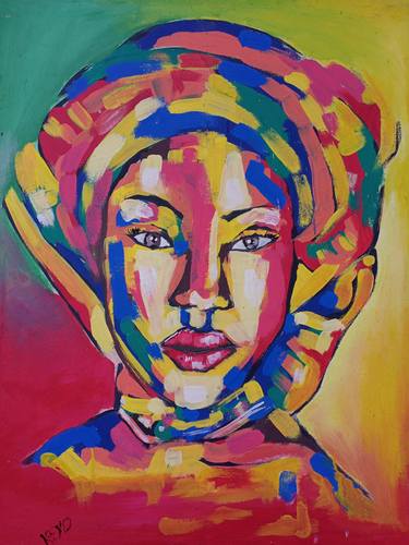 Abstract woman portrait, Colorful woman art, Large colorful thumb