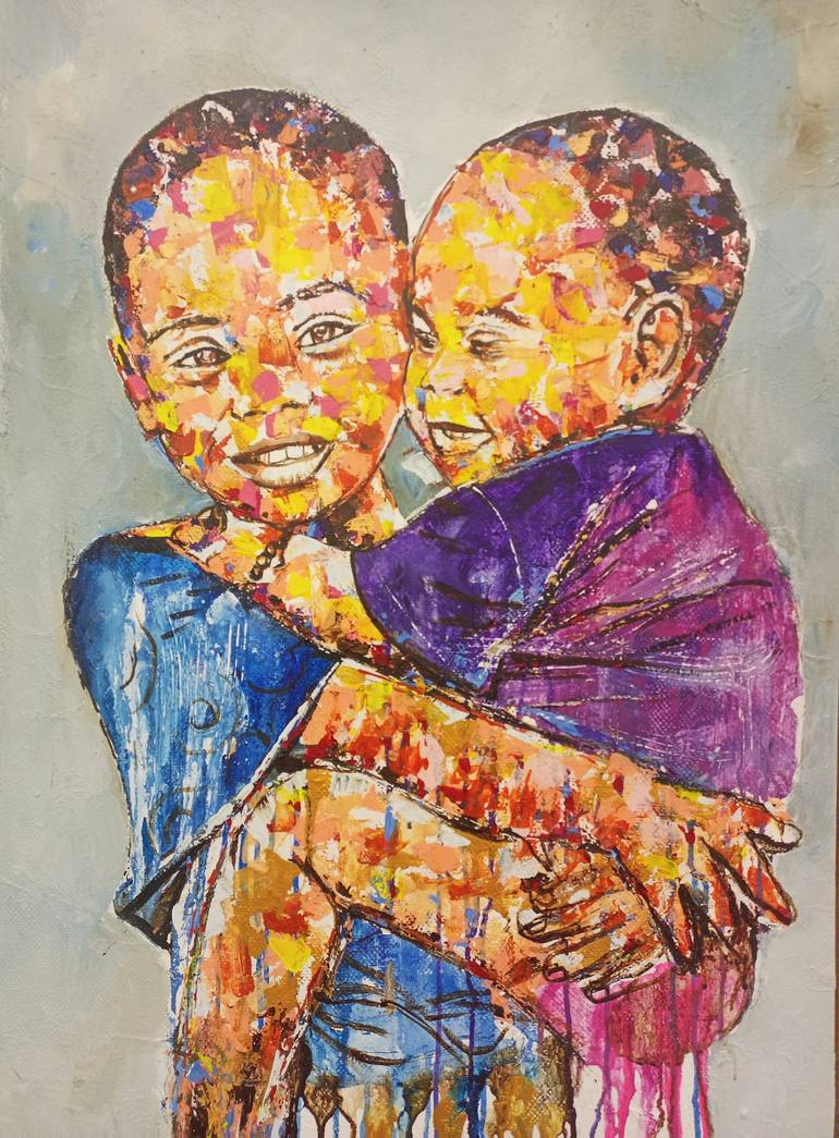 Original Abstract Children Painting by Jafeth Moiane
