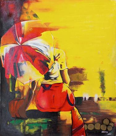 Woman sitting with umbrella painting, Abstract woman thumb