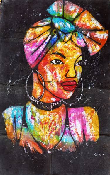 Afrikanische frau gemälde, African girl painting, Black girl thumb