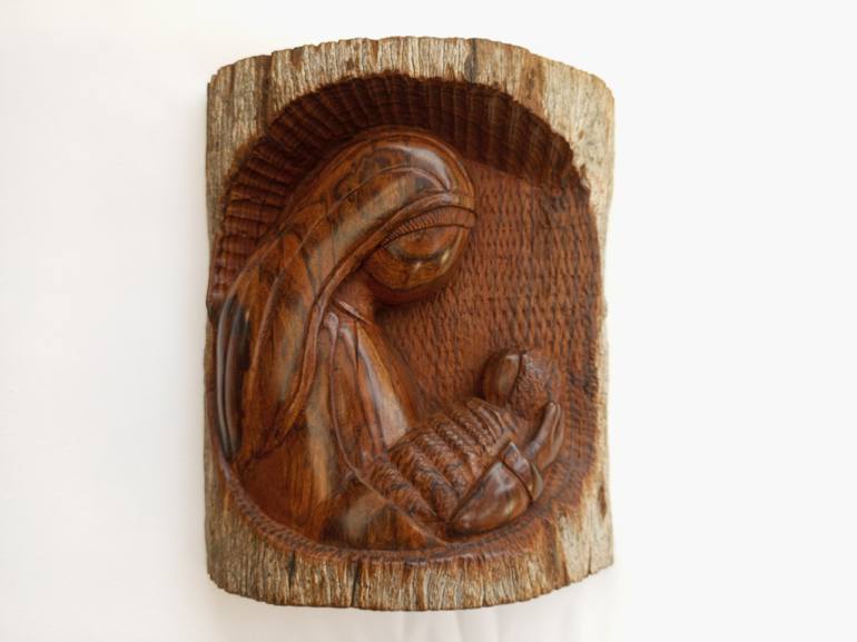 Mother Mary and baby Jesus statue, Mother Mary and Jesus wood - Print