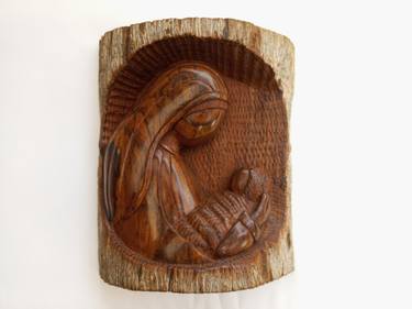 Mother Mary and baby Jesus statue, Mother Mary and Jesus wood thumb
