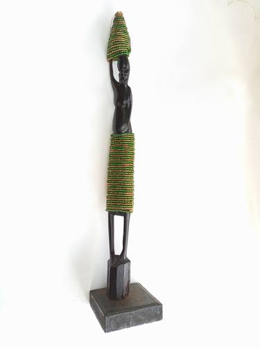 African woman carrying water pot on head, African art, African thumb