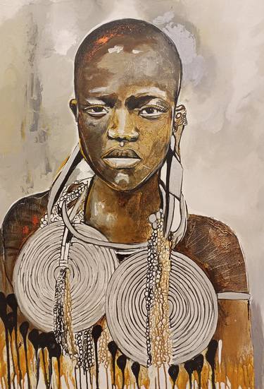 Maasai woman painting, African women art, African faces thumb