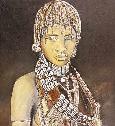 Mursi tribe Ethiopian woman painting, African art, African faces thumb