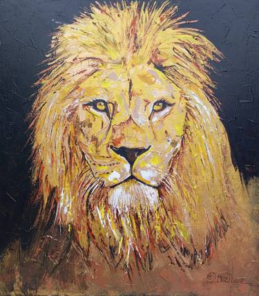 Lion painting, Lion canvas, African wall art, African animals thumb