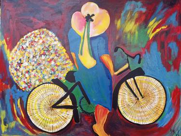 Woman on bicycle painting, Woman abstract art, Woman abstract thumb