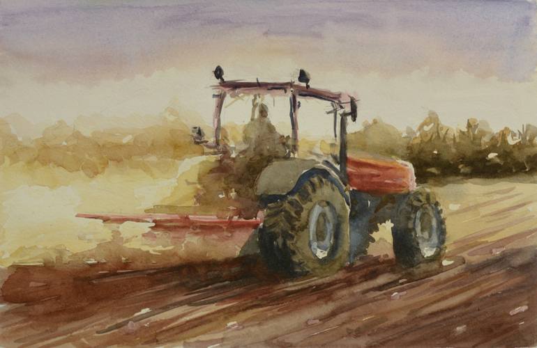Original Garden Painting by Darshana Anandaprema | Impressionism Art on Paper | Farmer at the field