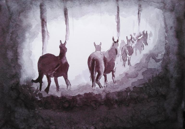 Group Of Horses In The Forest - Print