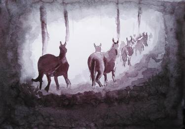 Group Of Horses In The Forest thumb