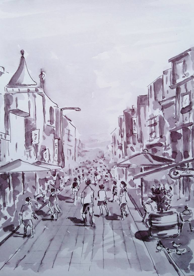 street pencil drawing