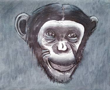 Chimpanzee Face 2 - Original Acrylic with Ink thumb