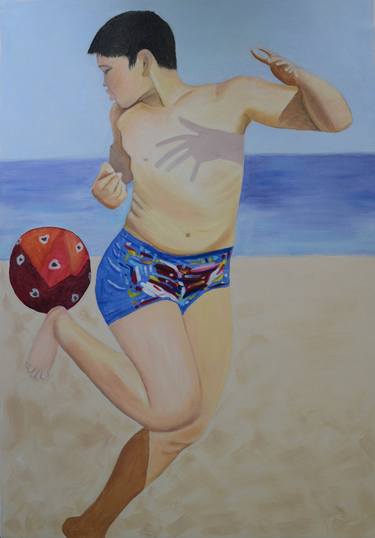 Soccer Boy -  Original Oil on Canvas Painting thumb