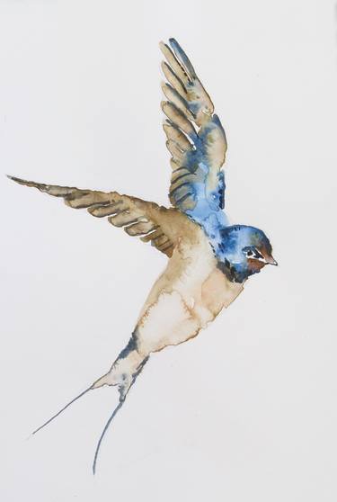 Swallow Bird in Flight  - Original Watercolor painting thumb