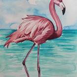 watercolor painting. Flamingos. Flamingos and the sea Painting by