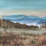 Greek landscape. watercolor painting. Landscape with flowers. Greece  hand-drawn Painting by Polina Putintseva