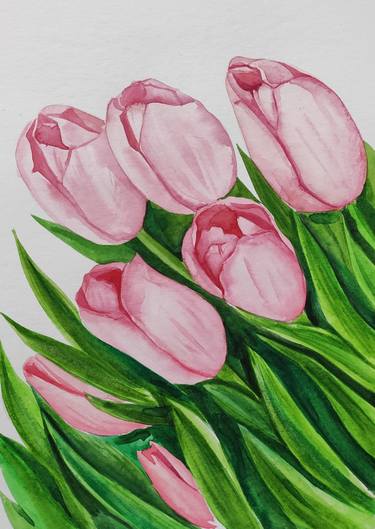 Tulips in watercolor. thumb