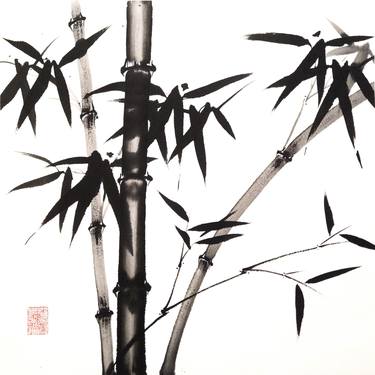 Three trunks and a young sprig of bamboo - Bamboo series No. 2115 - Oriental Chinese Ink thumb