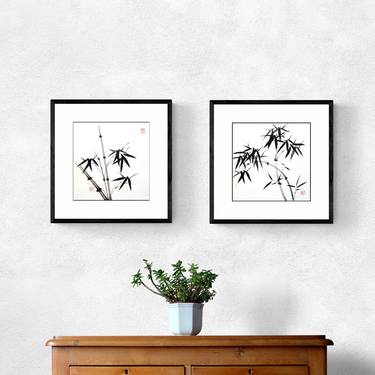 Bamboo forest - Set of 2 paintings - Diptych - Oriental Chinese Ink Painting thumb