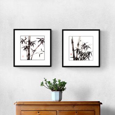 Bamboo forest - Set of 2 paintings No.3 - Diptych - Oriental Chinese Ink thumb